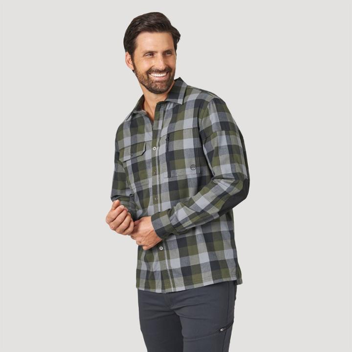 Wrangler Men's Plaid Button-down Shirt - Gray