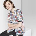 Men's Floral Print Short Sleeve Mesh Button-down Shirt - Original Use Radish