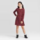 Girls' Long Sleeve Cozy Tie Knot Dress - Art Class Burgundy Xs, Girl's, Red