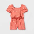 Toddler Girls' Rainbow Puff Sleeve Romper - Cat & Jack Medium Coral