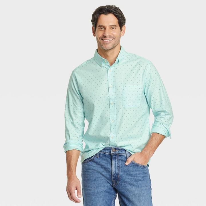 Men's Printed Standard Fit Long Sleeve Button-down Shirt - Goodfellow & Co Aqua Blue/shapes