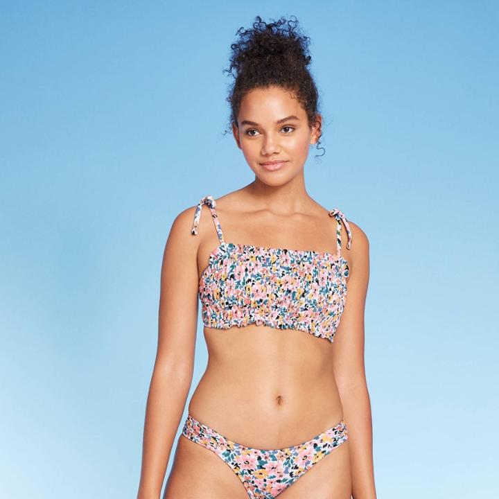 Women's Smocked Bandeau Bikini Top - Xhilaration Floral Print Xs, Women's,