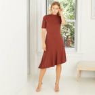 Women's Short Sleeve A-line Asymmetrical Knit Dress - Who What Wear Brown