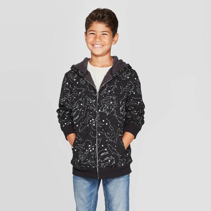 Boys' Long Sleeve Hooded Sweatshirt - Cat & Jack Black L, Boy's,