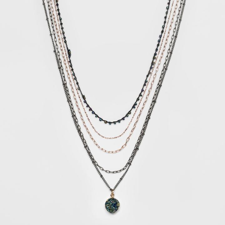 Bezel Charm And Mixed Chains Layered Necklace - Wild Fable,