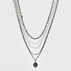 Bezel Charm And Mixed Chains Layered Necklace - Wild Fable,