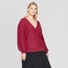 Women's Plus Size Long Sleeve V-neck Wrap Pullover Sweater - Prologue Red