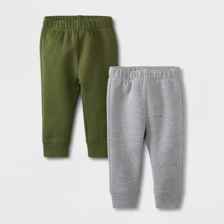 Baby Boys' 2pk Fleece Jogger Pants - Cat & Jack Olive Green/gray Newborn