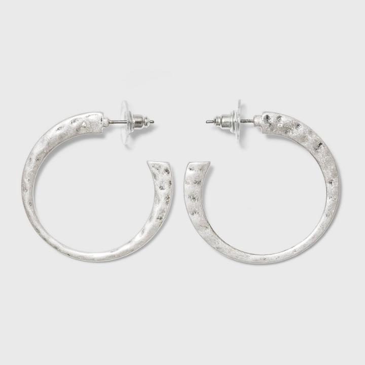 Worn Silver Hammered Metal Hoop Earrings - Universal Thread