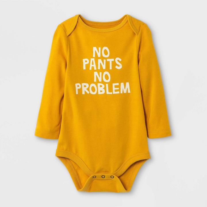 Baby Boys' 'no Pants' Long Sleeve Bodysuit - Cat & Jack Mustard Yellow Newborn