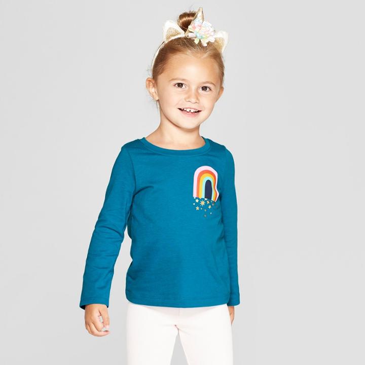 Toddler Girls' Long Sleeve 'rainbow' Graphic T-shirt - Cat & Jack Blue