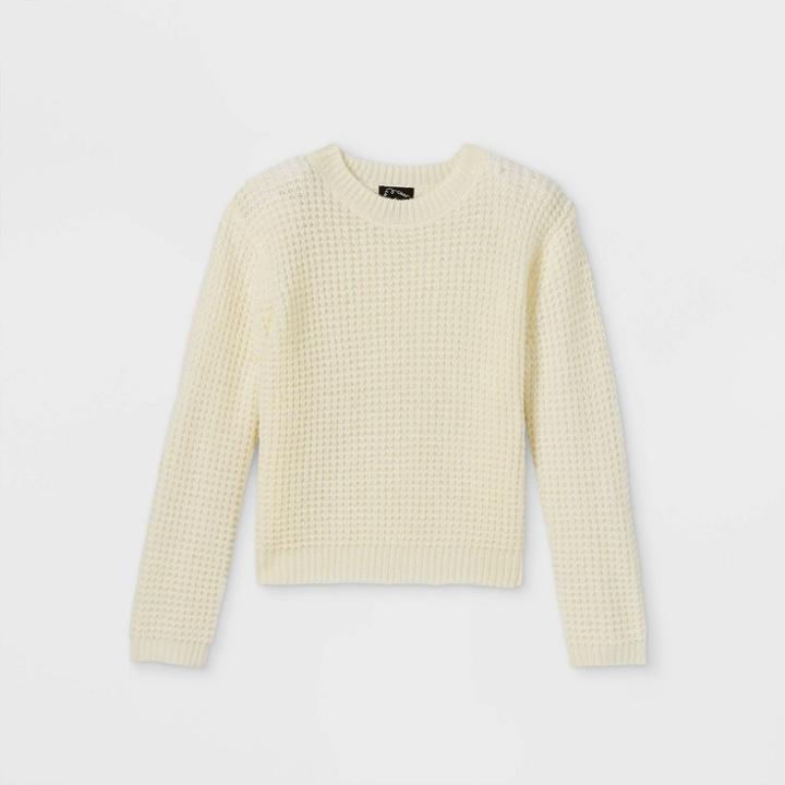 Girls' Waffle Crew Neck Sweater - Art Class Cream