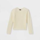 Girls' Waffle Crew Neck Sweater - Art Class Cream