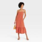 Women's Plaid Sleeveless Ruffle Hem Dress - A New Day Dark Orange Plaid