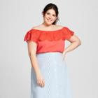 Women's Plus Size Off The Shoulder Lace Top - A New Day Coral (pink) X