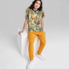 Adult Printed Casual Fit Short Sleeve Round Neck T-shirt - Original Use Green/tie-dye Design