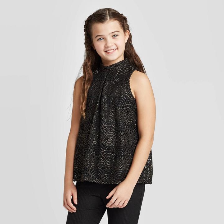 Girls' Lace Mock Neck Tank Top - Art Class Black