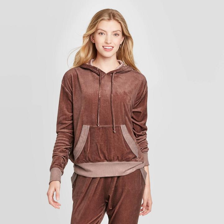 Women's Velour Oil Wash Hooded Sweatshirt - Knox Rose Brown