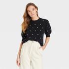 Women's Crewneck Pullover Sweater - Who What Wear Black Polka Dots