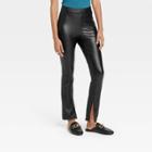 Women's High-waisted Split Hem Faux Leather Leggings - A New Day Black