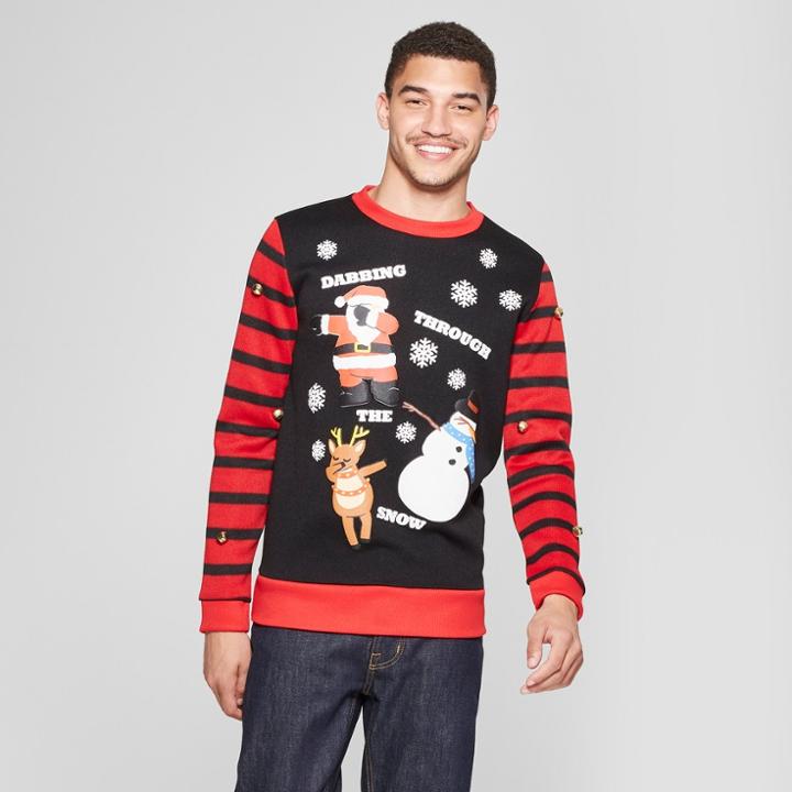 Mad Engine Men's Ugly Holiday Dabbing Through The Snow Sweatshirt - Black
