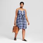 Women's Plus Size Tie Front Plaid Dress - Universal Thread Navy X, Blue