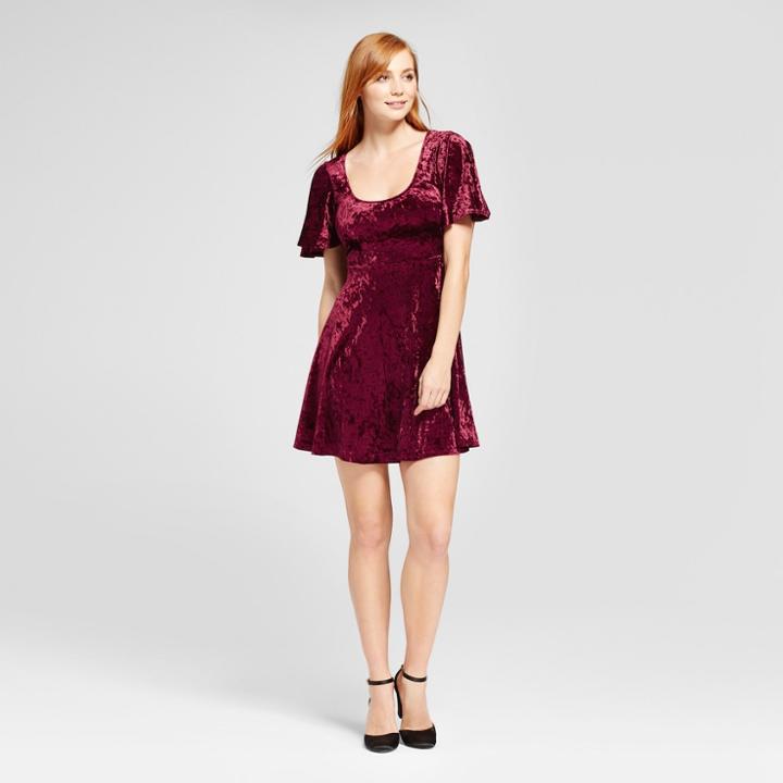 Women's Velvet Scoop Neck Fit & Flare Dress - Vanity Room Red