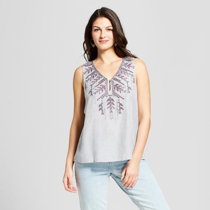 Women's Pinstripe Sleeveless Embroidered Tank - Knox Rose Blue