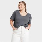 Women's Plus Size Sensory Friendly Short Sleeve V-neck T-shirt - Universal Thread Dark Gray