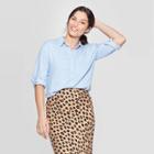 Women's Casual Fit Long Sleeve Collared Woven Button-up Shirt - A New Day Light Blue
