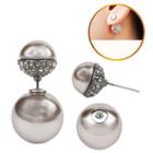 Zirconmania Women's Zirconite Pearl/crystal Peekaboo Earring - Gold, Gray