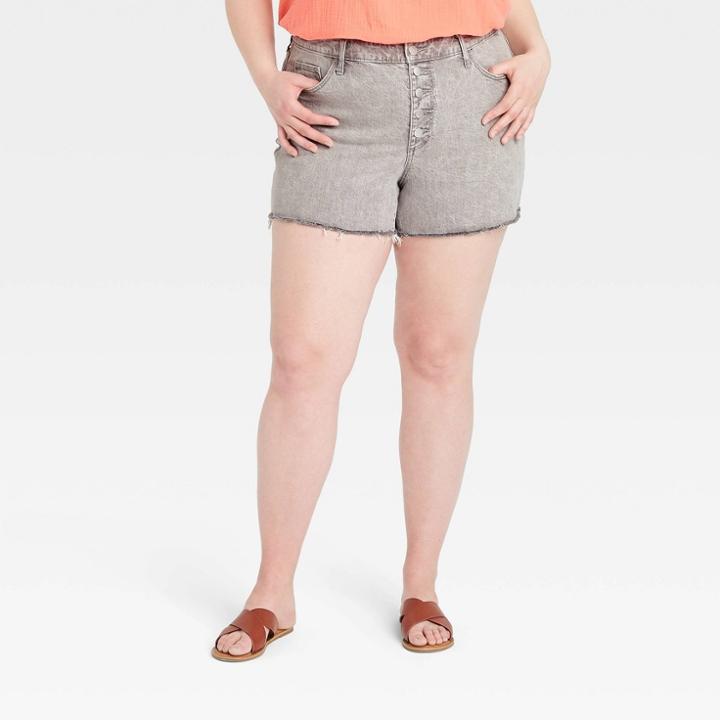 Women's Plus Size High-rise Midi Jean Shorts - Universal Thread Gray
