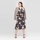 Women's Floral Print Long Sleeve Collared Midi Shirtdress - A New Day Olive M, Size: