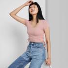 Women's Short Sleeve Scoop Neck Side Cinched Baby T-shirt - Wild Fable Blush Pink