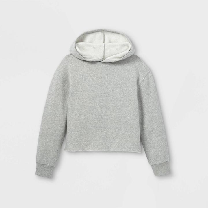 Girls' Fleece Raw Edge Hoodie - Art Class Heather Gray