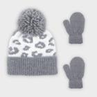 Toddler Girls' Leopard Cuffed Beanie And Magic Mittens Set - Cat & Jack White/gray