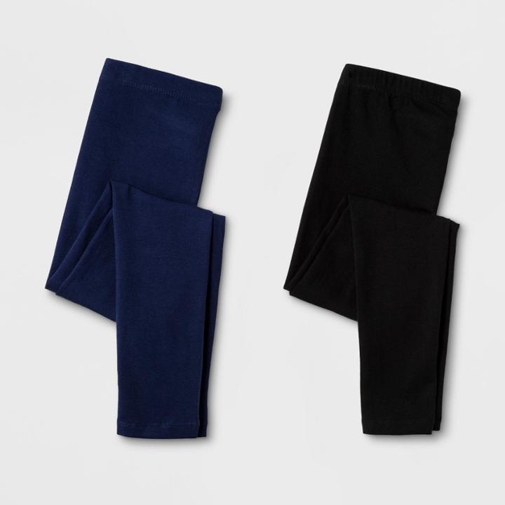 Girls' 2 Pack Leggings - Cat & Jack Black & Navy