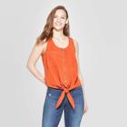 Women's Sleeveless Round Neck Tie Front Utility Tank - Universal Thread Red