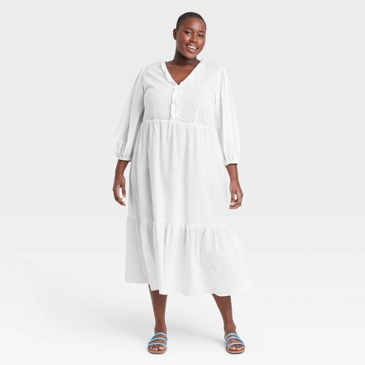 Women's Plus Size Balloon Long Sleeve Dress - Who What Wear White