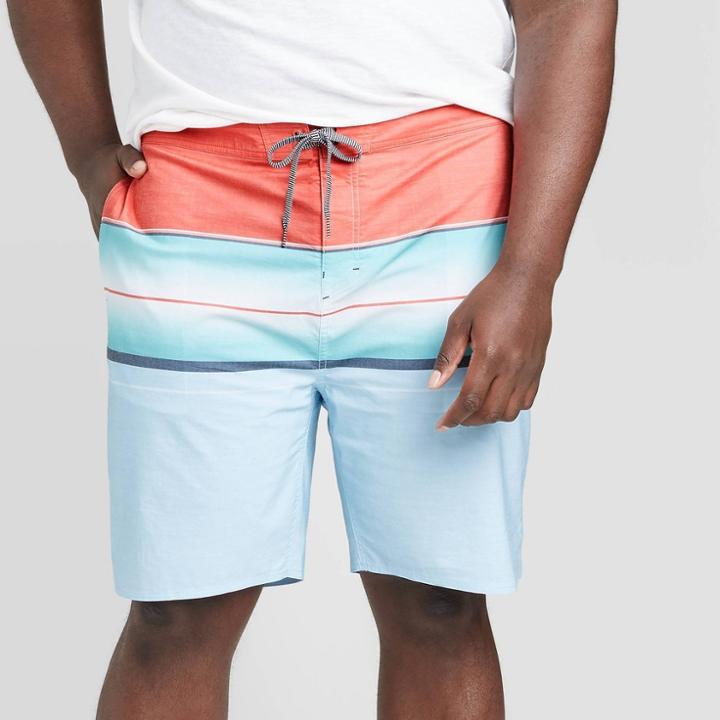 Men's Big & Tall 10 Striped Fiery Board Shorts - Goodfellow & Co Cayenne Red
