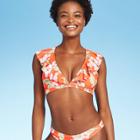 Women's Ruffle Sleeve Bralette Bikini Top - Xhilaration Orange Floral D/dd Cup, Women's