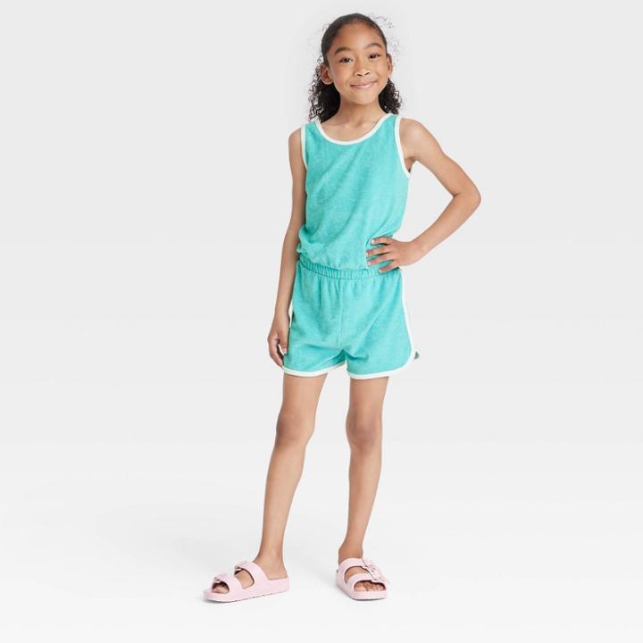 Girls' Sleeveless Romper - Cat & Jack Teal