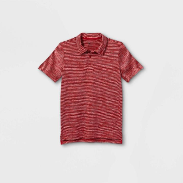 Boys' Striped Golf Polo Shirt - All In Motion Heather Red