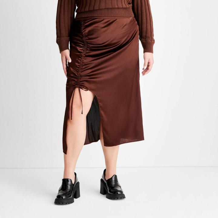 Women's Silk Curved Hem Midi Skirt - Future Collective With Gabriella Karefa-johnson Brown