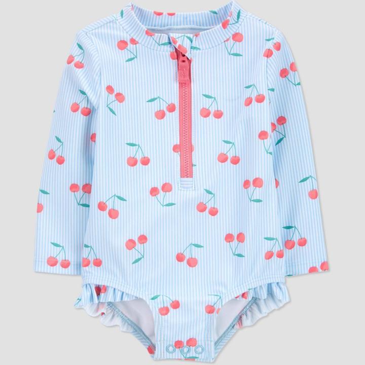 Baby Girls' Cherry Print Long Sleeve One Piece Rash Guard - Just One You Made By Carter's Pink