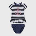 Toddler Girls' 2pc Striped Anchor Short Sleeve Rash Guard Set - Cat & Jack Navy