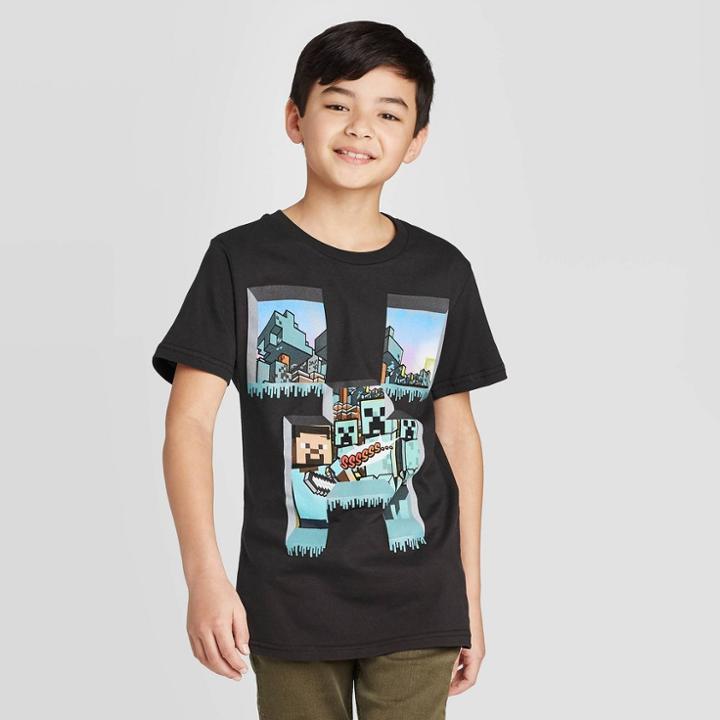 Petiteboys' Short Sleeve Over World Windows Minecraft T-shirt - Black
