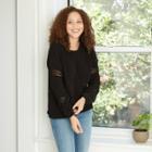 Women's Crewneck Chenille Pullover Sweater With Pointelle Sleeves - Knox Rose Black