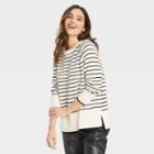 Women's Crewneck Pullover Sweater - A New Day Cream Striped M, Ivory