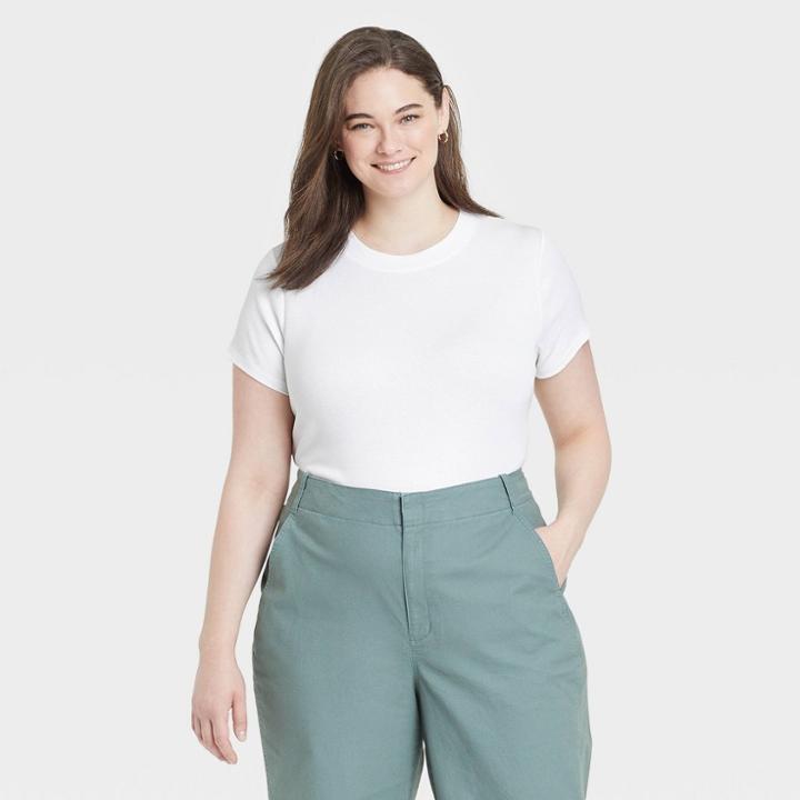 Women's Plus Size Ribbed Bodysuit - A New Day White